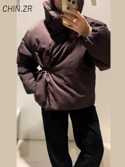 Casual Women's Brown Lace Up Cotton Coat Stand Collar Long Sleeve Pocket Thick Jackets 2025 Autumn Winter Lady Warm Outerwear