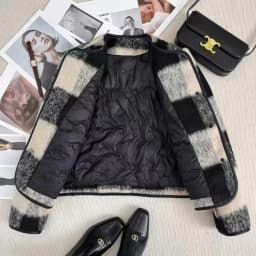 Luxury Brand Women's Short Woolen Quilted Jacket Autumn Winter Fashion Small Fragrance Style Coat Thickened Long Sleeve round...
