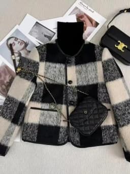Luxury Brand Women's Short Woolen Quilted Jacket Autumn Winter Fashion Small Fragrance Style Coat Thickened Long Sleeve round...