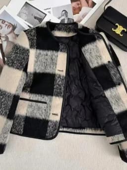 Luxury Brand Women's Short Woolen Quilted Jacket Autumn Winter Fashion Small Fragrance Style Coat Thickened Long Sleeve round...