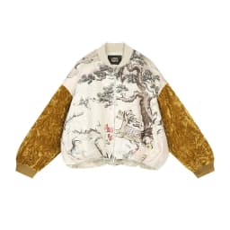 ELFSACK 2026 Oriental Royal Winter Jacket Women, Velvet Sleeve Horse Print Loose Coat, Winter Outerwear with Pine Print