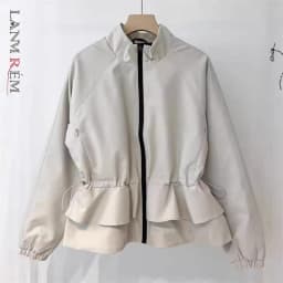LANMREM Autumn Winter New Zipper Stand Collar Down Jackets Trendy Loose Casual 90 White Goose Drawstring Waist Short Winter Coat