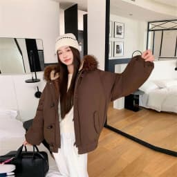 Warm Down jacket Ladies Pai Overcome Winter 2026 New Cotton Padded Coat Women Parkas Horn Hooded Outcoat Big fur collar Overcoat