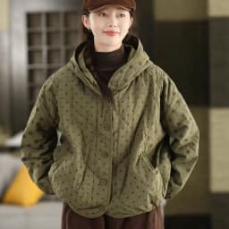 Johnature Women Vintage Hooded Button Parkas Warm Polka Dot 2025 Winter New Loose Casual Soft Female Pockets Thick Parkas