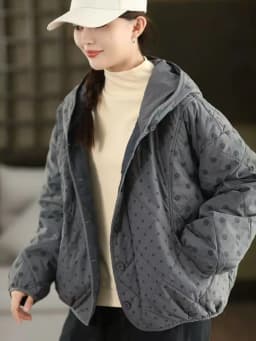 Johnature Women Vintage Hooded Button Parkas Warm Polka Dot 2025 Winter New Loose Casual Soft Female Pockets Thick Parkas
