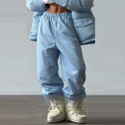 2026 Women Vertical Striped 2‑Piece Winter Outfit Detachable Hood Puffer Jacket Drawstring Baggy Snow Pants Warm Matching Sets