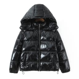 New Winter Fashion Women Bright Light Blue Zipper Up Bread Parka Coat Woman Stand Collar Removable Hooded Long Sleeve Outerwear