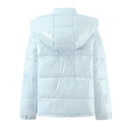 New Winter Fashion Women Bright Light Blue Zipper Up Bread Parka Coat Woman Stand Collar Removable Hooded Long Sleeve Outerwear