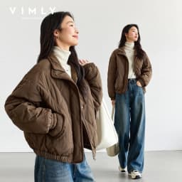 VIMLY Women's Winter Quilted Padded Jacket 2026 Vintage Long Sleeve Stand Neck Ladies Parkas Short Warm Cotton Female Coat M9378