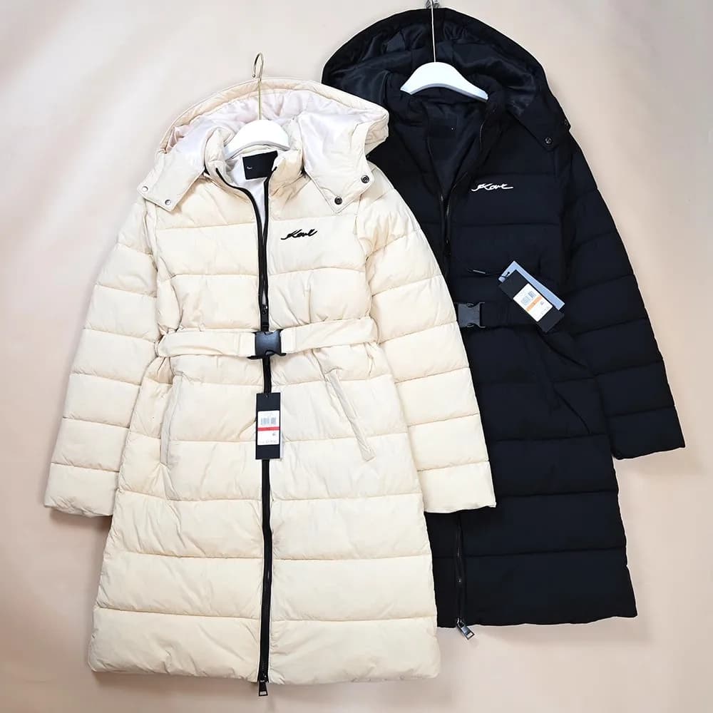 Autumn Winter Women's Cotton Jacket Mid-Length Embroidered Button Cotton Warm Casual Elastic Waist Coat Zipper Closure Long S...