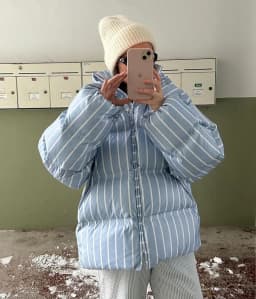 Upgraded Larger Thicker Women's Cotton Coat Striped Hooded Single Breasted Long Sleeve 2026 New Casual Female Coats Loose Outfit