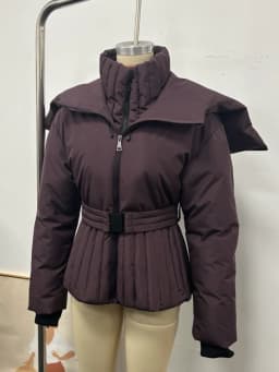 Women Peplum Ski Jackets Hooded Stand Collar Belt Waist Zipper Solid Puffer Jacket Fashion Sheath Warm Sport Winter 2025 Skiwear