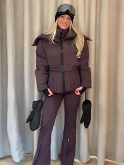 Women Peplum Ski Jackets Hooded Stand Collar Belt Waist Zipper Solid Puffer Jacket Fashion Sheath Warm Sport Winter 2025 Skiwear