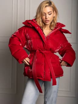 Women's Glossy Autumn Winter Hooded Cotton Padded Jacket Loose Long Sleeve Lace Up Warm Coat 2025 New Lady Fashion Party Outwear