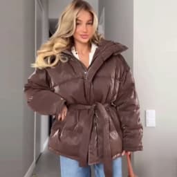 Women's Glossy Autumn Winter Hooded Cotton Padded Jacket Loose Long Sleeve Lace Up Warm Coat 2025 New Lady Fashion Party Outwear
