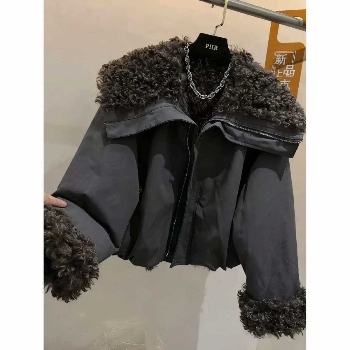Trend Fleece Lined Winter Warm Women's Jacket Fur Trim Patchwork Long Sleeve Puffer Jacket New Versatile Short Top Parkas Coats