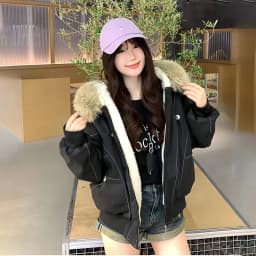 2026 American Retro Fur Collar Hooded Parkas Trend High Street Short Winter Jacket for Women Y2K Fashion Cotton Padded Outwear