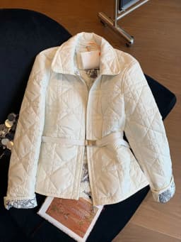 White Small Fragrance Style Collared Diamond Pattern Cotton Jacket Women's Autumn Winter New Style Slim Fit Lightweight Cotto...