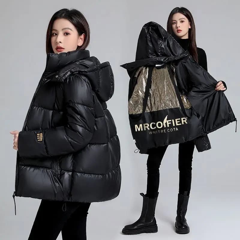 Black Thickened Cotton Jacket Hooded Unisex Short Size Large Loose Winter Coat Men's Women's Spring 2026 Chinese Brand