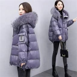 Down Cotton Jacket 2026 New Women's Mid Length Korean Version Loose Fitting Thick Jacket Large Woolen Collar Winter Hooded Outfi