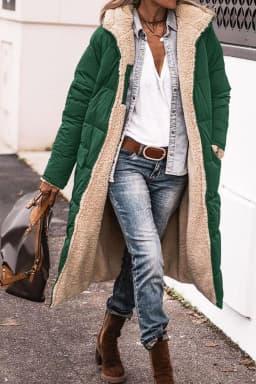 Europe and America Autumn and Winter New Fashion Leisure Long Cotton Jacket, Women Solid Color Fleecing Hooded Padded Jacket