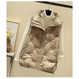 Women's Cotton Waistcoat Loose Vest Stand-up Collar Shiny Finish No-wash Sleeveless Outerwear Waistcoat Comfortable Warm Women