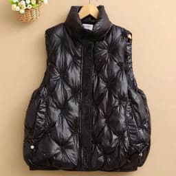 Women's Cotton Waistcoat Loose Vest Stand-up Collar Shiny Finish No-wash Sleeveless Outerwear Waistcoat Comfortable Warm Women