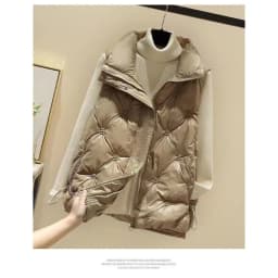 Women's Cotton Waistcoat Loose Vest Stand-up Collar Shiny Finish No-wash Sleeveless Outerwear Waistcoat Comfortable Warm Women