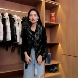Women's Cotton Waistcoat Loose Vest Stand-up Collar Shiny Finish No-wash Sleeveless Outerwear Waistcoat Comfortable Warm Women