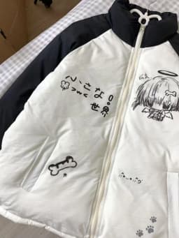 Y2k Aesthetic Contrast Patchwork Parkas Women Harajuku Japanese Cartoon Print Loose Wadded Jacket Casual Grunge Padded Coats