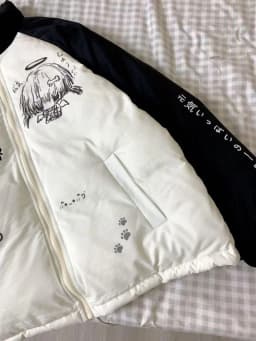 Y2k Aesthetic Contrast Patchwork Parkas Women Harajuku Japanese Cartoon Print Loose Wadded Jacket Casual Grunge Padded Coats