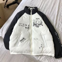 Y2k Aesthetic Contrast Patchwork Parkas Women Harajuku Japanese Cartoon Print Loose Wadded Jacket Casual Grunge Padded Coats