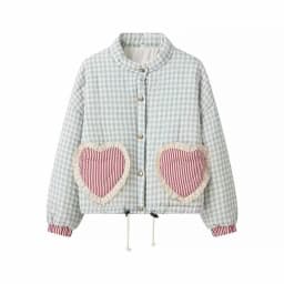 Women Lovely Loose Heart Patterned Parkas 2025 Winter New Long Sleeve Quilted Cotton Padded Jacket Coat Female Cute Outerwear
