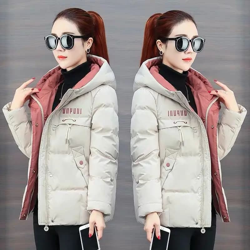 2026 Winter Women's Short Loose Cotton Jacket Thickened down Filled Coat Korean Style Sweet Style Button Zipper Closure Pure ...
