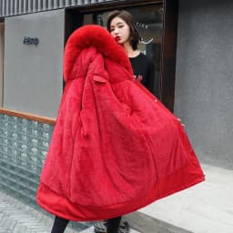 Cotton Liner Parker Women Long Coat Parka Coats Adjustable Waist Fur Collar Winter Jacket Coat Medium Long Hooded Parka Jackets