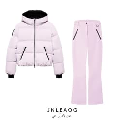 JNLEAOG Autumn New Women's Fashion Ski Series Cotton Jacket Long Pants Street Style Hooded Zipper Closure Regular Fit Pure Color