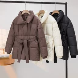 Advanced with Waist Cinching Tie Up Black Cotton Jacket Women's 2026 Winter New Korean Version Stand Collar Coat Female Parkas