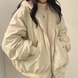 Thickened Two-Sided Wear Lambswool Cotton Jacket Korea Down Women's Winter New Zipper Hooded Parkas