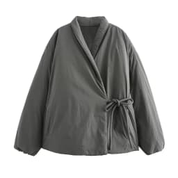 Casual Gray Lace Up Coat Women Cotton V-neck Luxury Pocket 2025 Autumn Thick Jackets Female Chic Street All-match Outwear Tops