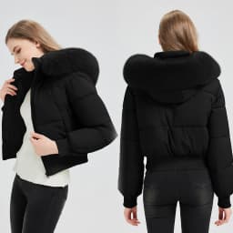 2025 European American New Style Big Fur Collar High Waisted Cotton Padded Jacket Women's Parkas Slim Fit Short Thick Jackets