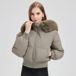 2025 European American New Style Big Fur Collar High Waisted Cotton Padded Jacket Women's Parkas Slim Fit Short Thick Jackets