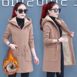 Plus Velvet Thick Lamb Plush Jacket Women 2025 New Autumn Winter Parkas Lace-Up Of Hooded Loose Long Embroid Trench Coat Female