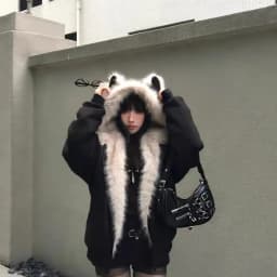 Faux Fur Y2K Parkas Gothic Harajuku Subculture Punk Emo Sweatshirts and Jacket American Vintage Coats with Hooded Women's
