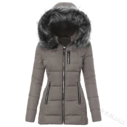 Women Parkas Jacket Cotton Coat Winter Thick Fur Collar Hooded Windproof Padded Jackets Outerwear Zipper Overcoat Office Lady