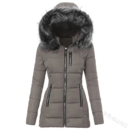 Women Parkas Jacket Cotton Coat Winter Thick Fur Collar Hooded Windproof Padded Jackets Outerwear Zipper Overcoat Office Lady