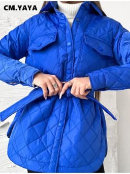 CM.YAYA Vintage Women Argyle Long Sleeve Single Breasted Lapel Collar Slim Parkas Jacket 2022 Autumn Winter Warm Trench Outwear