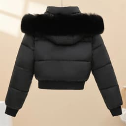 Short Cotton Jackets Long Sleeve Loose Hooded Short Women's Parka Coats Big Fur Collar Winter Down Cotton Padded Coats 2025 New