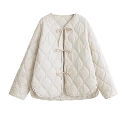 KEYANKETIAN 2024 Autumn/Winter New Women's Bow Lace-up Quilted Cotton Jacket Leisure style Asymmetrical Loose Thin Outerwear