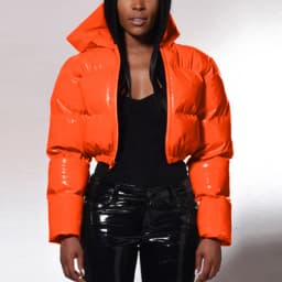 Ultra-Short Glossy Wet-Look Quilted Coats Streetwear Puffy Zip Up Stand Collar Padded Jackets Women's Hooded Bomber Jackets