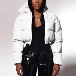 Ultra-Short Glossy Wet-Look Quilted Coats Streetwear Puffy Zip Up Stand Collar Padded Jackets Women's Hooded Bomber Jackets